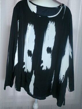 BOUTIQUE BRAND Long Sleeve Scoop Neck Black & White Abstract Print Blouse 2XL